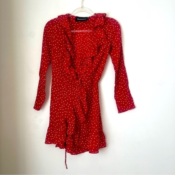 Realisation Par The Alexandra Red Star 100% Silk Long Sleeve Wrap Mini Dress XXS - Picture 8 of 11
